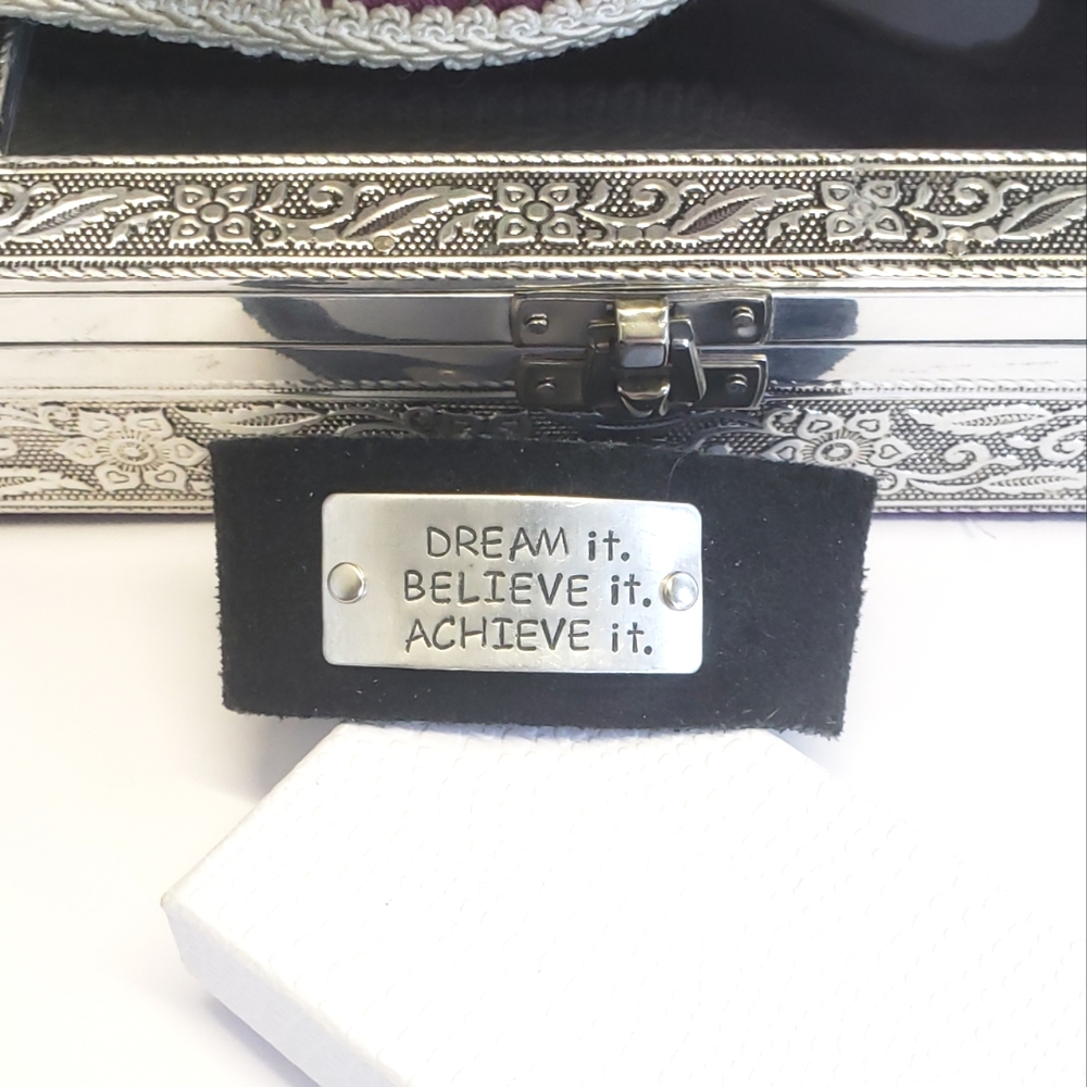 Dream It Believe It Achieve It Silver & Black Leather Bracelet Unisex